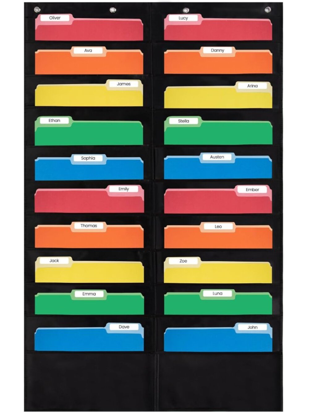 20 Pocket File Folder Pocket Chart, Black, 28" W x 46" T
